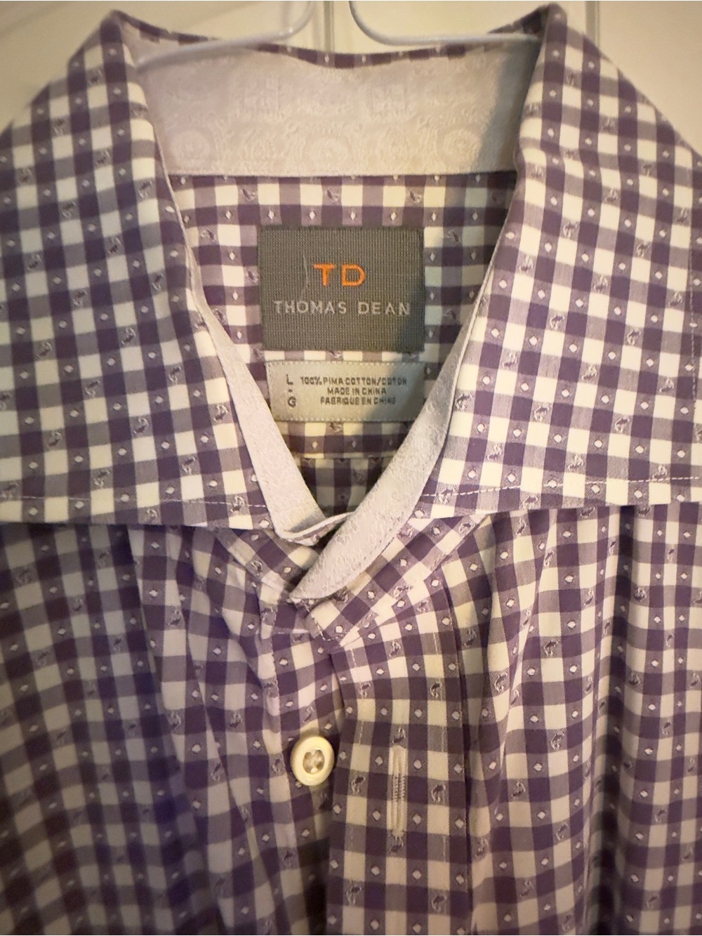 Thomas Dean Purple and White Checked Button-Down Shirt